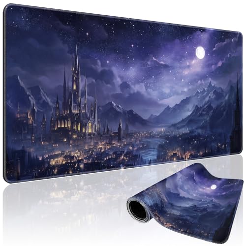 Fantasy Castle Night Large Gaming Mouse Pad Desk Mat 31.5"x15.7" | Extended Mousepad, Non-Slip Rubber Base , Stitched Edges, for Computer/Laptop/Office/Home - color: Fantasy Castle