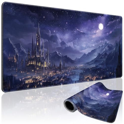 Fantasy Castle Night Large Gaming Mouse Pad Desk Mat 31.5"x15.7" | Extended Mousepad, Non-Slip Rubber Base , Stitched Edges, for Computer/Laptop/Office/Home - color: Fantasy Castle