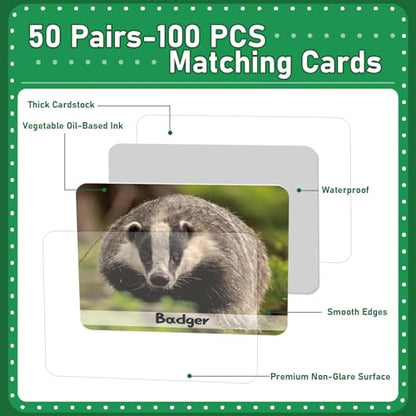 gisgfim 100 PCS Memory Matching Game Wild Animals Concentration Memory Card Matching Games - style: Wild Animals