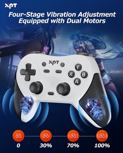 XPT PC Gaming Controller with Bluetooth/2.4G Wireless, Bluetooth Gamepad Game Controller for PC Windows/ Switch2/Switch1/PS4/PS3,Macro Programmable, Adjustable Turbo & Dual Vibration(white) - color: white