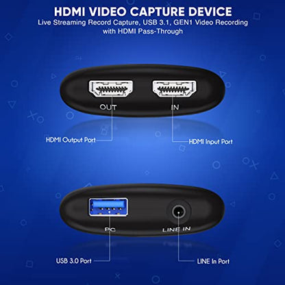 Pyle Capture Card 4K USB3.1 HDMI-to-USB Audio-Video Record via DSLR Camcorder Action Cam, Ultra High Speed, PS3, P4, PS5, Xbox, Nintendo Switch, Wii, Game Streaming, Conference Live Broadcast-PLINK3 - style: Capture Card Pro