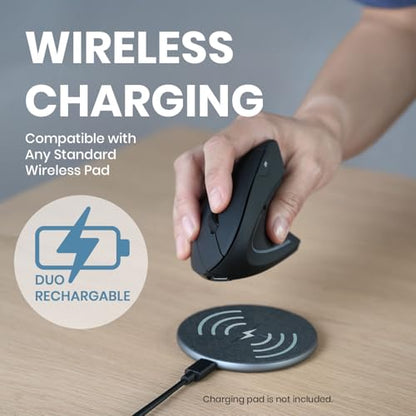Perixx PERIMICE-713R Wireless Rechargeable Vertical Mouse - Duo Wired and Wireless Charging Feature - 6 Buttons Design - Black - Right-Handed Design - style: Wireless Rechargeable