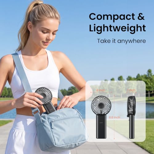 HandFan 2026 𝐔𝐩𝐠𝐫𝐚𝐝𝐞𝐝 Handheld Fan, Hands Free Necklace Fan with lanyard, 8000𝐦𝐀𝐡, 38 Hours Cooling Runtime,180° Foldable (Black) - color: Clear‑Blade Classic Black