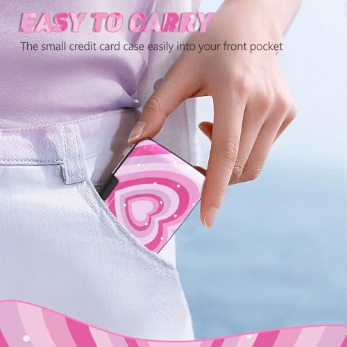 Credit Card Holder, Mini RFID Small Aluminum Card Wallet Business Card Case | Blocking Slim Metal RFID Blocking Front Pocket Wallet Hard Case Durable CC Holder for Women Girls, Pink Hearts - color: Pink Hearts