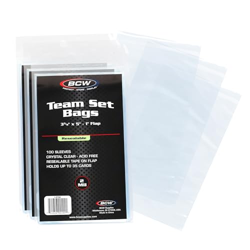 BCW Resealable Team Set Bags, Holds 35 Cards or 5 Toploaders, 400 Count | Holds up to 35 loose cards, 5 standard 35 pt toploaders, or magnetics up to 108 pt with an adhesive flap closure. - size: 300 Pack
