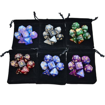 SmartDealsPro 6 x 7 Sets (42 pcs) Glitter Polyhedral Dice Sets with Pouches for DND RPG MTG Dungeon and Dragons Table Board Roll Playing Games D4 D8 D10 D12 D20 (Color 2) - color: Color 2
