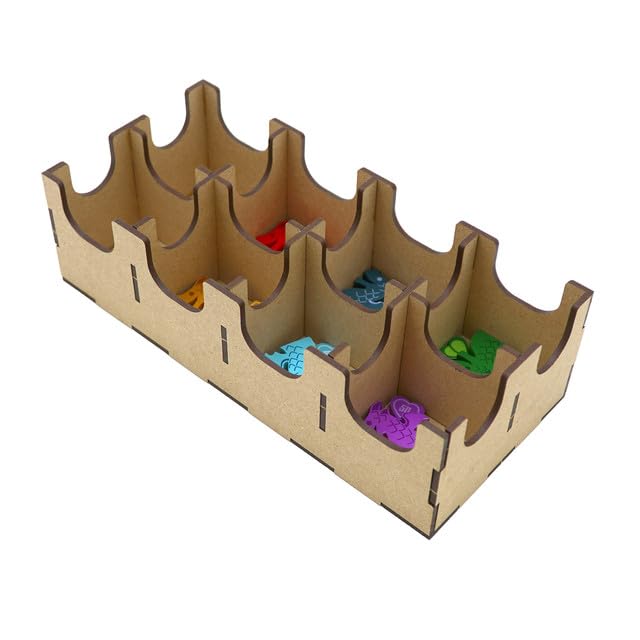 The Broken Token Game Organizer Compatible with Flamecraft - Wooden Game Organizing Box with Multiple Trays
