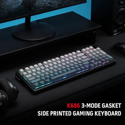 Redragon K686 PRO Wireless RGB Gasket Gaming Mechanical Keyboard, Easy Knob | Multi-Function Control Wheel, 0-Delay Tri-Mode, Cushioned 5-Layer Noise Dampening for Creamy Thocky Sound, Practical 98 Keys - color: Concrete Jungle, size: 98 Keys
