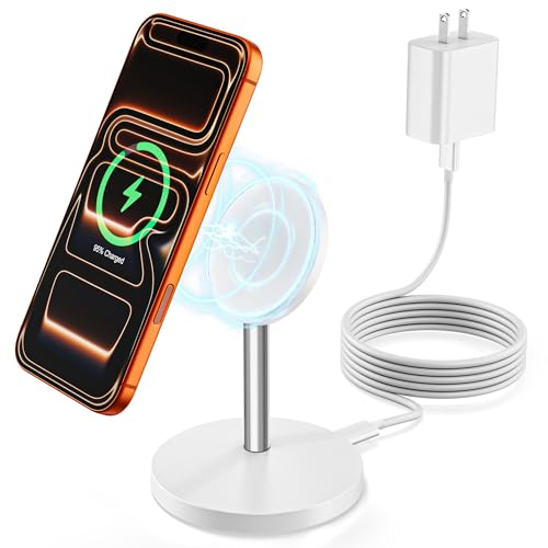 Magnetic Wireless Charger Stand, 25W Fast Mag Safe Charger iPhone Stand, 6FT Magnet Wireless Charging Station Pad with 35W Adapter for iPhone 17 Air 17 Pro 17 Pro Max 16 15 14 13 12, AirPods Pro 2/3/4