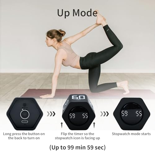 Productivity Timer Flip Gravity Sensor Cube Timer Countdown & Countup,Mute & Vibrate & Sound，5/10/30/60min & Custom Timing, Perfect for ADHD,Work,Learning,Kitchen Cooking (2, Black Hexagon) - color: Black*2 Hexagon
