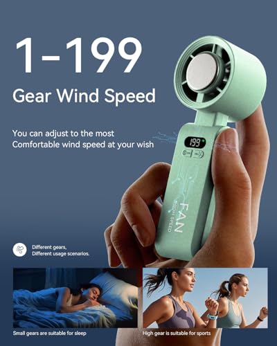 Handheld Portable Turbo Fan with Ice Cooler, Speed (1-199) 5500mAh Rechargeable Personal Fan,[20H Cooling Time] Mini Yet Powerful [20000 RPM] Small Pocket Fans for Travel/Outdoor/Office, Light Green - color: Light Green