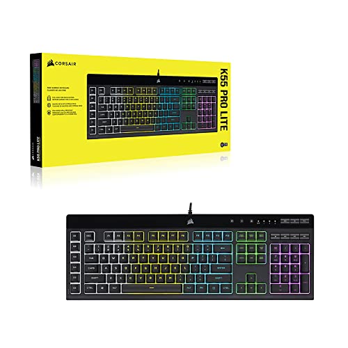 Corsair K55 PRO LITE RGB Wired Membrane Gaming Keyboard (5-Zone Dynamic RGB Backlighting, Six Macro Keys with Stream Deck Integration, IP42 Dust and Spill Resistant, Dedicated Media Keys) Black - style: K55 PRO LITE RGB Frustration Free Packaging