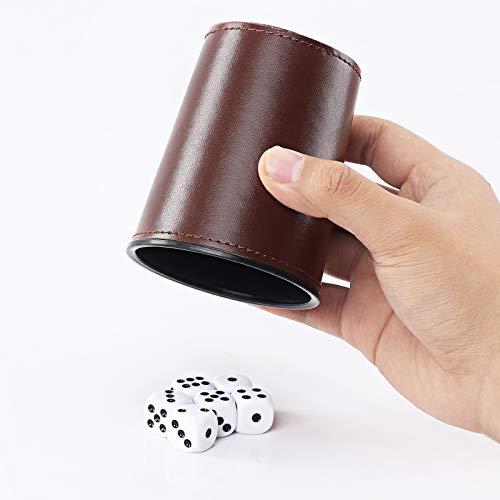 PU Leather Dice Cup Set, 5 Brown Shaker Cups with 30 Dice | PU Leather Dice Cup Set, 5 Brown Shaker Cups with 30 Dice - color: Brown X5