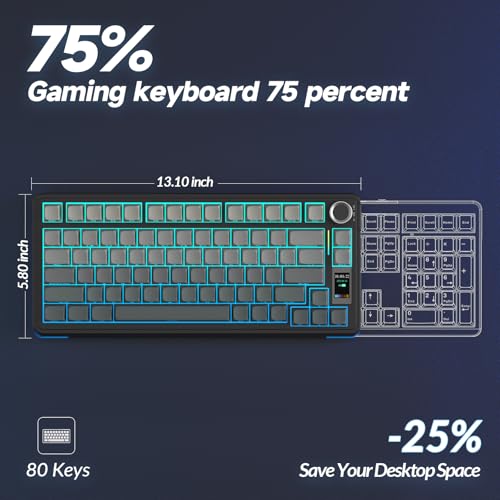 AULA S75 PRO Wireless Mechanical Keyboard with Screen&Knob, Tri-Mode Hot Swappable Gaming Keyboard 75%, Pre-lubed Switches, RGB Backlit, Side Printed PBT Keycaps, Creamy Sounding Computer Keyboards - color: Gradient Black