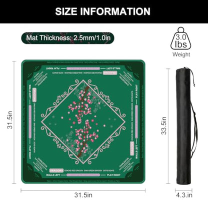 Cherry Blossom Mahjong Mat for Table with Rules, 31.5" x 31.5" Noise Reduction Non Slip Waterproof Mah Jong Table Mat with Carrying Bag, Suitable for Mahjong, Poker, Board Games, Dominoes, Card Games - color: Cherry Blossom