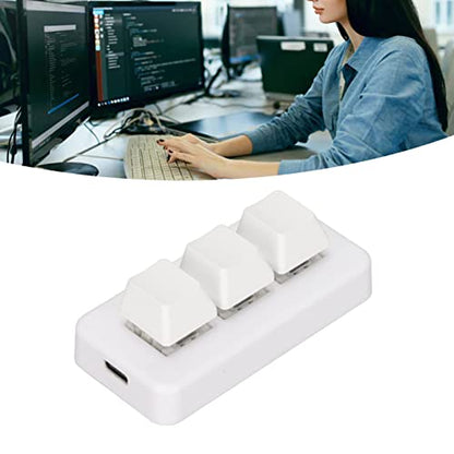GOWENIC USB Mini 3Keys Keyboard, Cut Copy Paste Macro Pad Keyboard, Programmable OSU Keypad with RGB Led, One Handed Mechanical Gaming Keyboard (White) - color: White