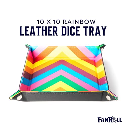 FanRoll Fold Up Dice Tray w/PU Leather Backing: Leather Rainbow, Role Playing Game Dice Accessories for Dungeons and Dragons - color: Rainbow