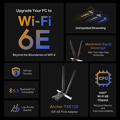 TP-Link WiFi 6E Intel AX210 AXE5400 PCIe WiFi Card for Desktop PC - (Archer TXE72E), Bluetooth 5.3, WPA3, 802.11ax Tri Band Wireless Adapter with MU-MIMO, OFDMA, Ultra-Low Latency, for Windows 10,11 - style: AXE5400, WiFi 6E