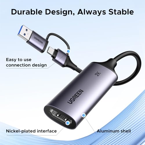 UGREEN 2K@30Hz 1080P 60FPS Video Capture Card 4K Input HDMI to USB 3.0 | 4K HDMI Input, Low Latency, Capture Card for Streaming Game Recording Compatible with Switch 2 Xbox PS4 PS5 PC Camera Usb C