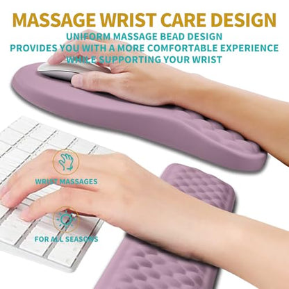 Hokafenle 2 in 1 Ergonomic Mouse Pad Wrist Support & Wrist Rest for Computer Keyboard Set, with Relieve Carpal Tunnel Pain Massage Bulge and Full Memory Gel Design (2In1 Set, Purple) - color: Hk009-purple