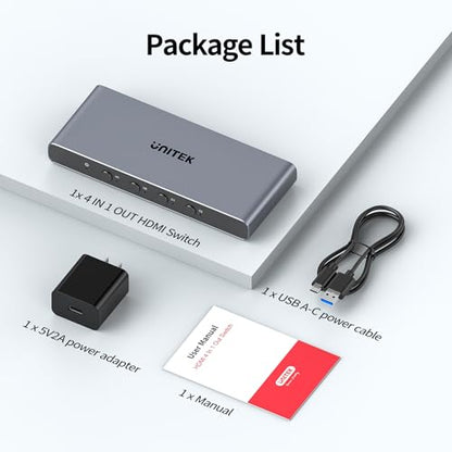 Unitek HDMI USB C Switch 4 Computers 1 Monitor with EDID | 4K@60Hz USB-C Switcher for Laptops PC PS5 Xbox Ipad Phone Tablet HDCP 2.3 HDR10+ Vedio, Quick Switch ,Plug and Play ,Gray - style: USB C+HDMI