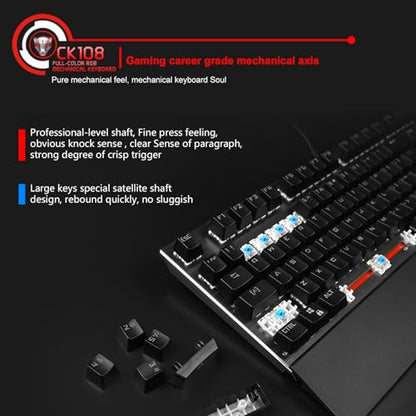 MOTOSPEED CK108 RGB LED Backlit Wired Mechanical Gaming Keyboard, 108 Keys Hot-Swap Mechanical Keyboard w/Aluminum Base, Upgraded Socket and Noise Absorbing Foams, Soft Tactile Black Switch - color: Black Switch, size: 108 Keys