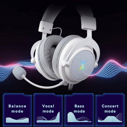 FOXXRAY HAU-37 USB Gaming Headset for PC, Computer Headphones with Microphone, 7.1 Surround Sound, 50MM Dynamic Drivers, RGB Light, Wired Headphones for PS4, PS5, Laptop - color: White