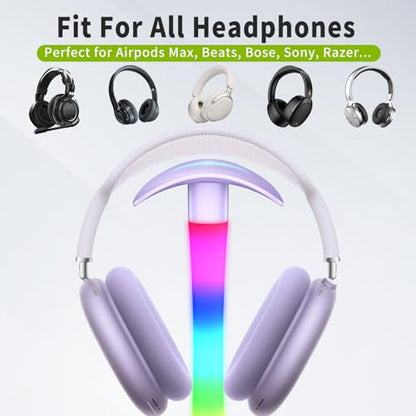 Headphone Stand with Charger,Gaming Headset stand with RGB Light Mode,For Airpod Max Stand,Desk Lamp,Phone Holder,Tablet Holder,desktop organizer,Gifts for Gamers & Music Lover (Purple) - color: Purple
