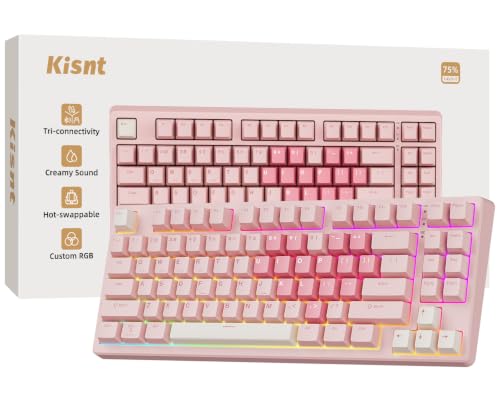 Kisnt KN85 Wireless Mechanical Keyboard, 75% Layout, Bluetooth/2.4GHz/USB-C, Custom RGB Backlit, Hot-Swappable Linear Switch, Creamy Sound for Gaming/Typing (Rose Pink) - color: Rose Pink
