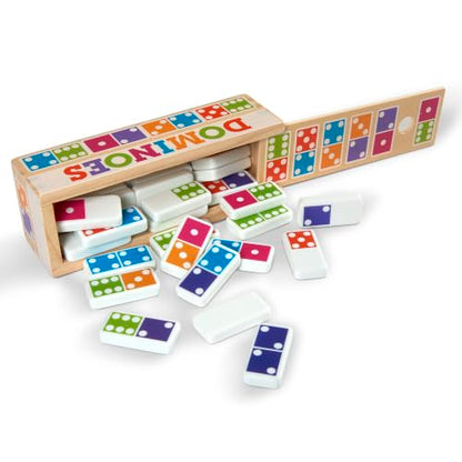 Melissa & Doug Dominoes Tabletop Game with Wooden Storage Box | 29 Pieces, 28 Colorful Domino Tiles, Wooden Storage Box, Matching & Math Skills, Family Game Night, Toys for Kids, Ages 4+