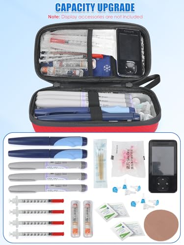 YOUSHARES Insulin Cooler Travel Case with Temperature Display, GLP-1 Diabetic Medicine Cooling Bag for Mounjaro, Refrigerated Diabetes Storage Kit with 2 TSA Approved Ice Pack - color: 00_bright Red
