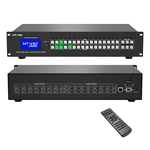 MT-VIKI Upgraded 4K HDMI Matrix Switch 16x16 w/Web GUI,Built-in US ADI Chip | 4K@30Hz 2U Rack Mount Matrix Switcher & Splitter, EDID, RS232, LAN Port, Remote - size: 16X16 w/ WEB