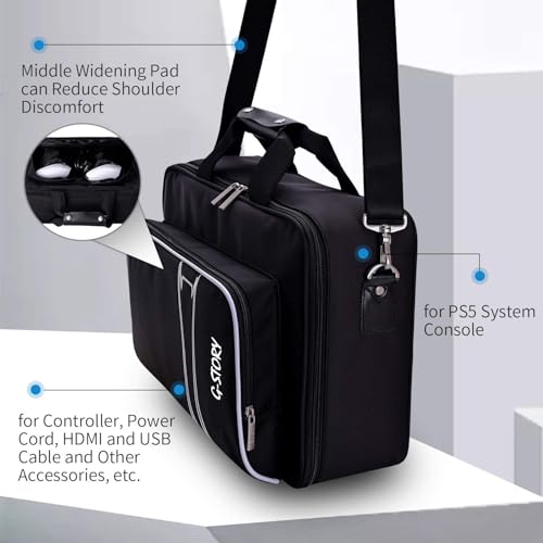 G-STORY Carry Case Compatible with PlayStation 5 Console,Travel Case Bag with Zinc Alloy Zippers for Console, Controllers and Accessories,Controller Skin*1 - color: White-logo