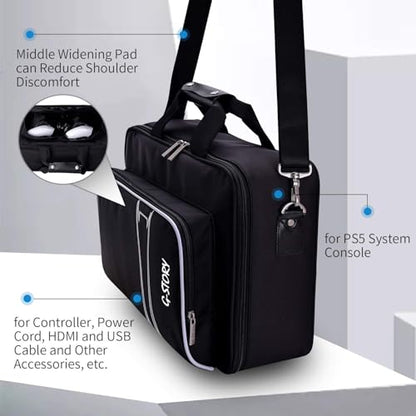G-STORY Carry Case Compatible with PlayStation 5 Console,Travel Case Bag with Zinc Alloy Zippers for Console, Controllers and Accessories,Controller Skin*1 - color: White-logo