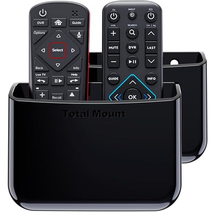 TotalMount Universal Remote Holders – Place on Wall or Back of TV | Designed in the USA – Premium, Black Remote Control Holders (Large, 2 Pack)