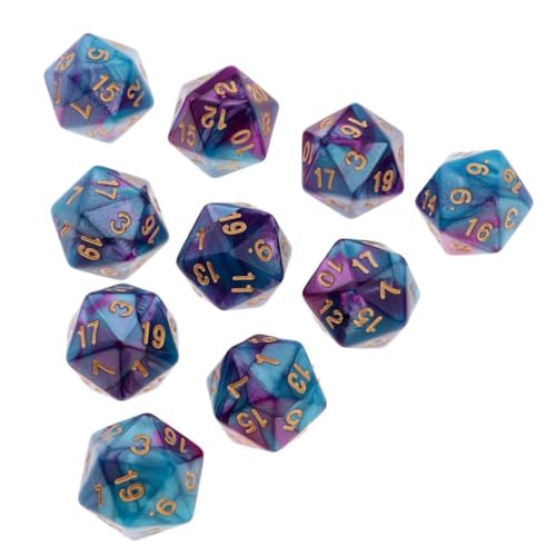 10 Pieces Polyhedral Dice Set D20 Dice 20mm Acrylic 20 Sided Game Dice for Dungeons and Dragons RPG MTG DND Dice Table Games (Purple Blue) - color: Purple Blue