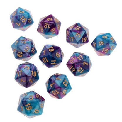 10 Pieces Polyhedral Dice Set D20 Dice 20mm Acrylic 20 Sided Game Dice for Dungeons and Dragons RPG MTG DND Dice Table Games (Purple Blue) - color: Purple Blue