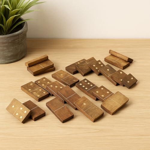 GoCraft Handmade Wooden Dominoes Set | 28-Piece Double Six Professional Size Dominoes with Decorative Wooden Storage Box | Classic Game Set for Family Fun & Entertainment