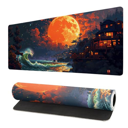 Gaming Mouse Pad Desk Pad,Extended Big Mouse Pad,31.5x11.8 Inch Long Computer Keyboard Mouse Mat Mousepad with 3mm Non-Slip Base and Stitched Edge for Gaming and Office… (Oil Painting) - color: Oil Painting