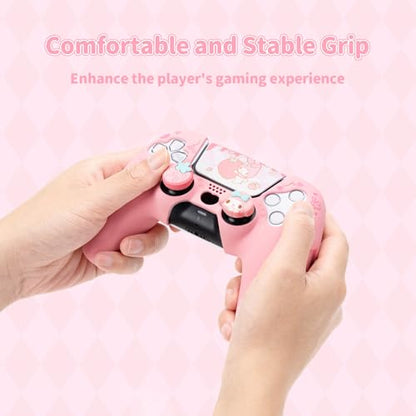Kuitmor Silicone PS5 Controller Cover Skin Set, Anti-Slip Soft Protective Case for PS5 Wireless Controller with 2 Thumb Grip Caps and 1 Sticker (Pink Melody) - color: Pink Melody