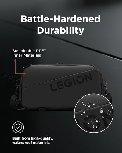 Lenovo Legion Sling Bag, Waterproof Carrying Case Bag for Legion Go Gaming Console, Black, Custom Fit Console Carrier, Adjustable Shoulder Strap, Multiple Compartments, Durable and Stylish Design - size: Legion Go Sling Bag