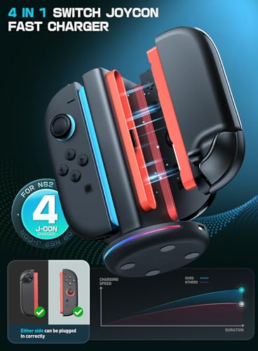 SUPCASE Charging Dock for Nintendo Switch 2 Joy Con, Black | Supports Dual-Side Charging, 9 Light Modes, Magnetic Controller, Fast Charger Stand Station
