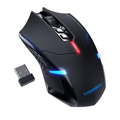 T-DAGGER Wireless Gaming Mouse- USB Cordless PC Accessories Computer Mice with LED Backlit, Ergonomic Gamer Laptop Mouse with 7 Silent Buttons, 5 Adjustable DPI Plug & Play for PC | T-DAGGER USB Cordless Gamer Mouse with 7 Silent Buttons and Plug & Play f