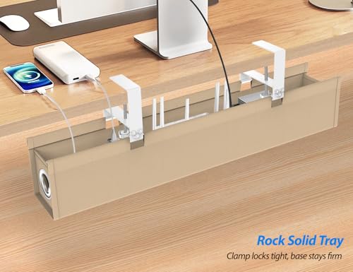 [Upgraded] Large Under Desk Cable Management Tray No Drill, Suolaao 30" Cord Organizer with Oxford Fabric, Clamp Mount, Holds 30 lbs, Large Cable Rack for Gaming & Home Office Standing Desk
