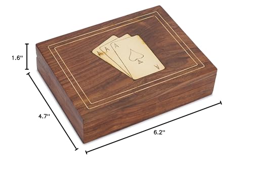 Ajuny Wooden Playing Card Box Brass Inlay Double Deck Set - 6x4.5x1.6 Inch | Poker and Bridge Accessory for Game Nights Travel and Entertaining Thoughtful Anniversary Wedding or Housewarming Present