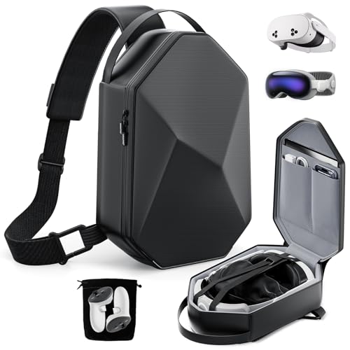 TOENNESEN VR Carrying Case for Meta Quest 3S/3/2, Fits BOBOVR/KIWI Straps | Half-Hard Shell, Shoulder Strap, Storage for Headset and Controllers, Travel-Friendly Design - color: Black