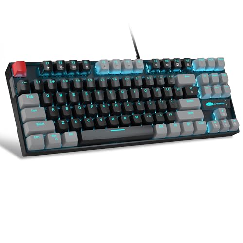 MageGee 75% Mechanical Gaming Keyboard, Red Switch, LED Blue Backlit, 87 Keys Compact TKL Wired Computer Keyboards for Windows Laptop PC Gamer - Black/Grey - color: Black Grey/Red Switch