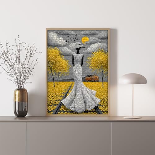 Beauty Women Puzzle for Adults 1000 Pieces, Vintage Elegant Black Lady Scenic Puzzle Aesthetic Art, Narure Plant Tree Challenge Jigsaw Puzzle Painting - style: Elegant Trajectory Puzzle