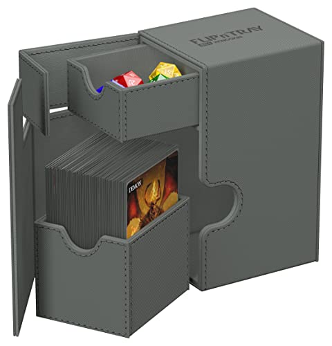 Ultimate Guard Flip'n'Tray 80+, Deck Case for 80 Double-Sleeved TCG Cards + Dice Tray, Grey, Independent Magnetic Closure & Microfiber Inner Lining - color: Grey, size: 80+