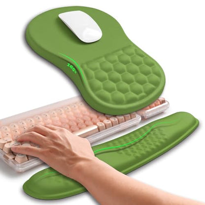 Hokafenle 2in1 Combination, Wave Keyboard Wrist Rest and Ergonomic Curvature Mouse Pad Wrist Support for Relieve Wrist Pain, Filled with Soft Cushion Memory Foam, Dill Green - color: Dill Green